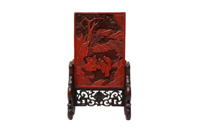 Lot 75 - A CHINESE CINNABAR LACQUER 'SCHOLARS' TABLE SCREEN