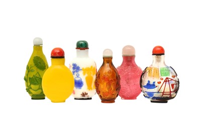 Lot 468 - A GROUP OF SIX CHINESE BEIJING GLASS SNUFF BOTTLES