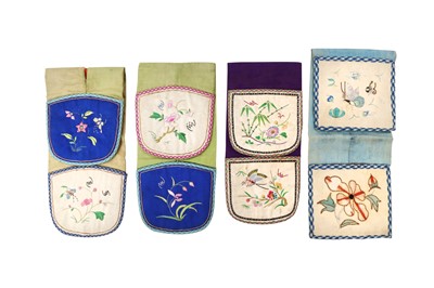 Lot 367 - FOUR CHINESE EMBROIDERED POUCHES