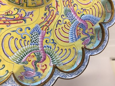 Lot 95 - A CHINESE FAMILLE-ROSE PAINTED ENAMEL 'PHOENIX' CUP STAND