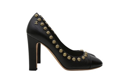 Lot 613 - Chanel Black Camellia Embellished Heeled Pump - Size 37