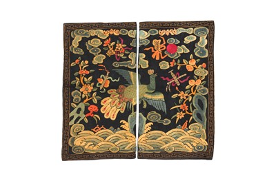 Lot 860 - SEVEN CHINESE RANK BADGES, BUZI AND FOUR EMBROIDERED SILK PANELS