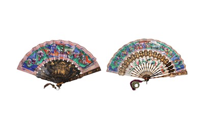 Lot 751 - λ TWO CHINESE PAPER AND LACQUER FOLDING FANS