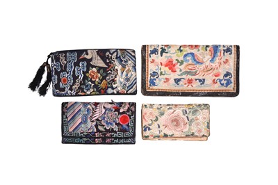 Lot 851 - FOUR CHINESE EMBROIDERED SILK CLUTCHES