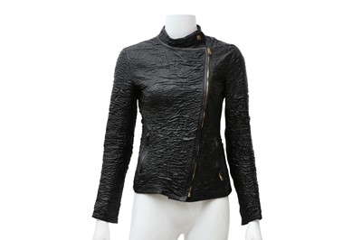 Lot 405 - Gucci Black Leather Ruched Biker Jacket - Size 38