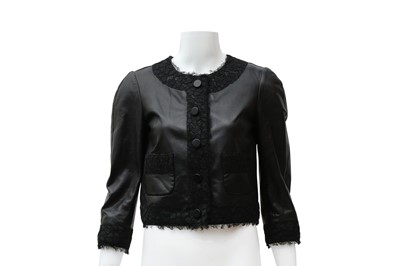 Lot 775 - Dolce & Gabbana Black Leather Crop Jacket - Size 36