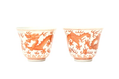 Lot 72 - A PAIR OF CHINESE IRON-RED 'DRAGON' CUPS