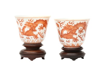 Lot 72 - A PAIR OF CHINESE IRON-RED 'DRAGON' CUPS