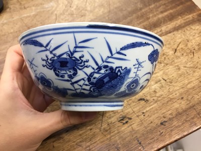 Lot 73 - A CHINESE BLUE AND WHITE 'CRAB AND LOTUS POND' BOWL