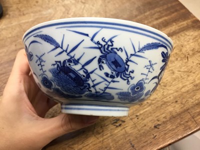 Lot 73 - A CHINESE BLUE AND WHITE 'CRAB AND LOTUS POND' BOWL