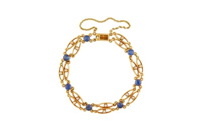 Lot 128 - A sapphire and seed pearl bracelet, circa 1900