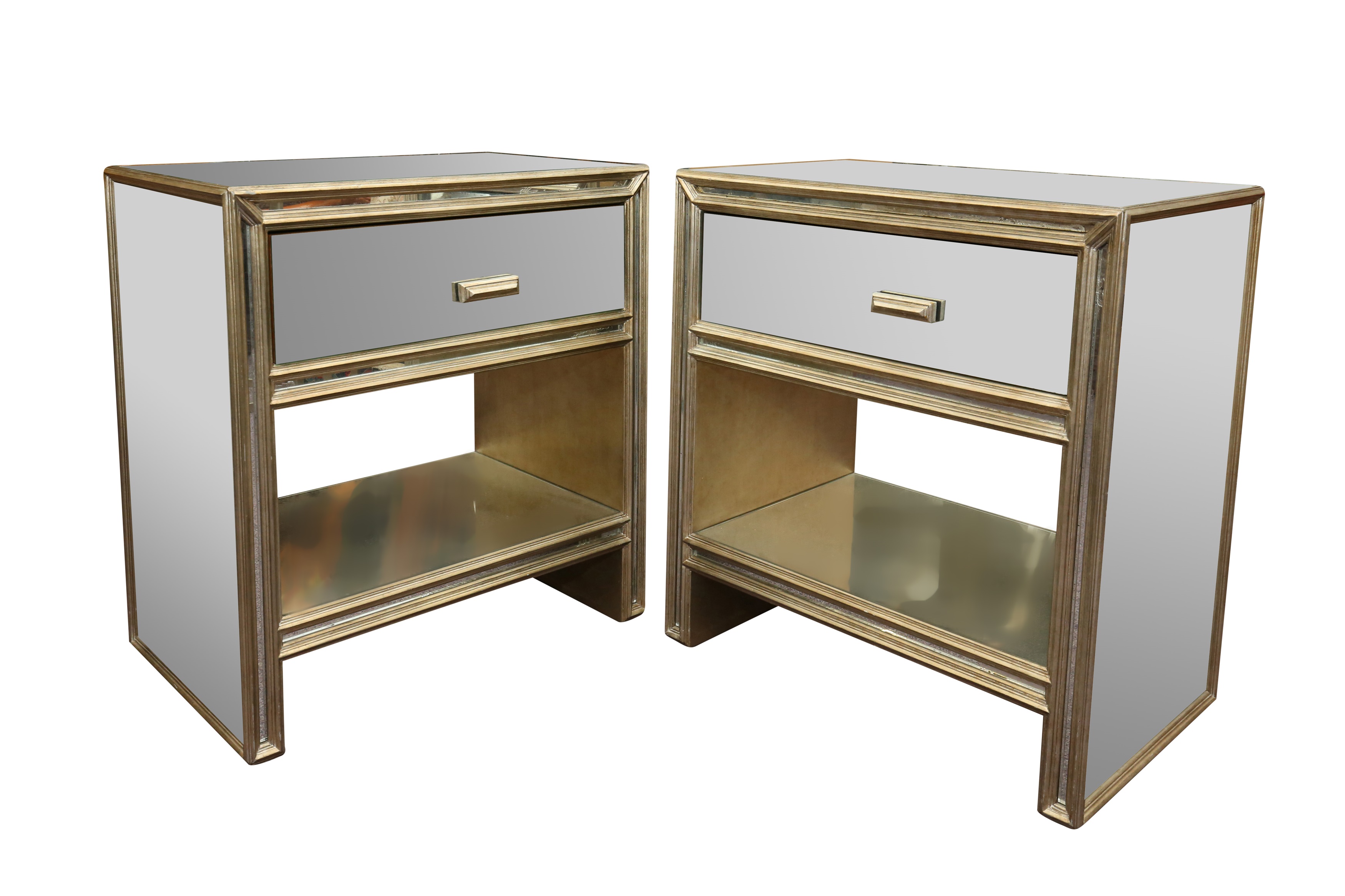 Lot 725 A PAIR OF CONTEMPORARY MIRRORED BEDSIDE