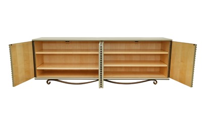 Lot 729 - A CONTEMPORARY WOODEN CORRUGATED EFFECT SIDE BOARD