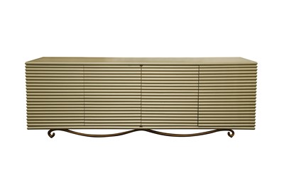 Lot 729 - A CONTEMPORARY WOODEN CORRUGATED EFFECT SIDE BOARD