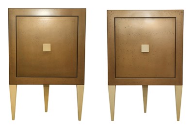 Lot 735 - A CONTEMPORARY PAIR OF BRONZE-TONE CUPBOARDS