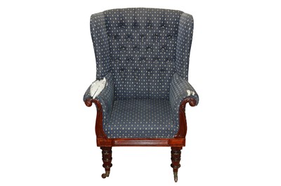 Lot 585 - A WILLIAM IV MAHOGANY WING BACK ARMCHAIR