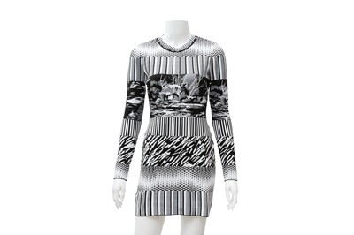 Lot 691 - Balenciaga Monochrome Jacquard Knit Mini Dress - Size 36