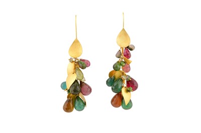 Lot 103 - A pair of gold and multi-coloured tourmaline earrings