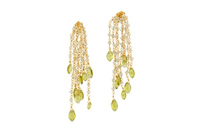 Lot 113 - A pair of gold, aquamarine and peridot earrings