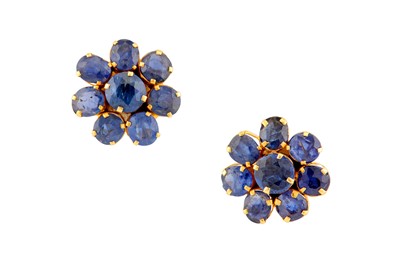 Lot 65 - A pair of sapphire earstuds