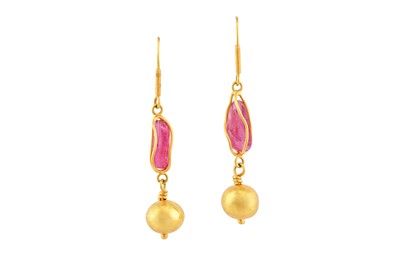 Lot 105 - A pair of pink tourmaline earrings