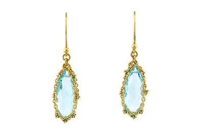 Lot 57 - A pair of gold and blue topaz earrings