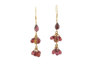 Lot 145 - A PAIR OF MULTI-COLOURED TOURMALINE PENDENT EARRINGS
