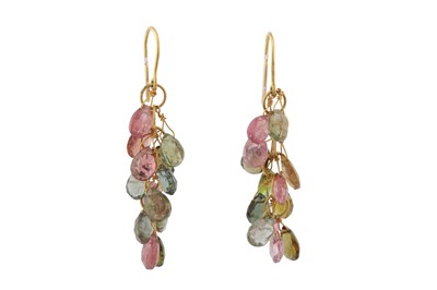 Lot 420 - A PAIR OF MULTI-COLOURED TOURMALINE EARRINGS