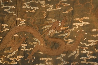 Lot 357 - A CHINESE EMBROIDERED SILK 'DRAGON' PANEL