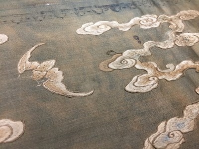 Lot 357 - A CHINESE EMBROIDERED SILK 'DRAGON' PANEL