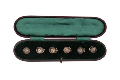 Lot 361 - A SET OF MOTHER-OF-PEARL AND GOLD SHIRT STUDS