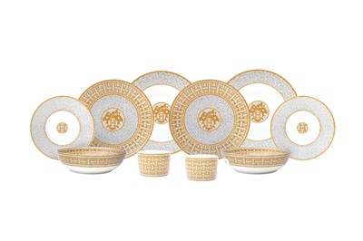 Lot 604 - Hermes Mosaique 24 Gold Porcelain Set For Two