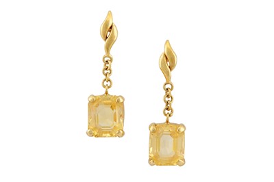 Lot 137 - A pair of yellow sapphire earrings