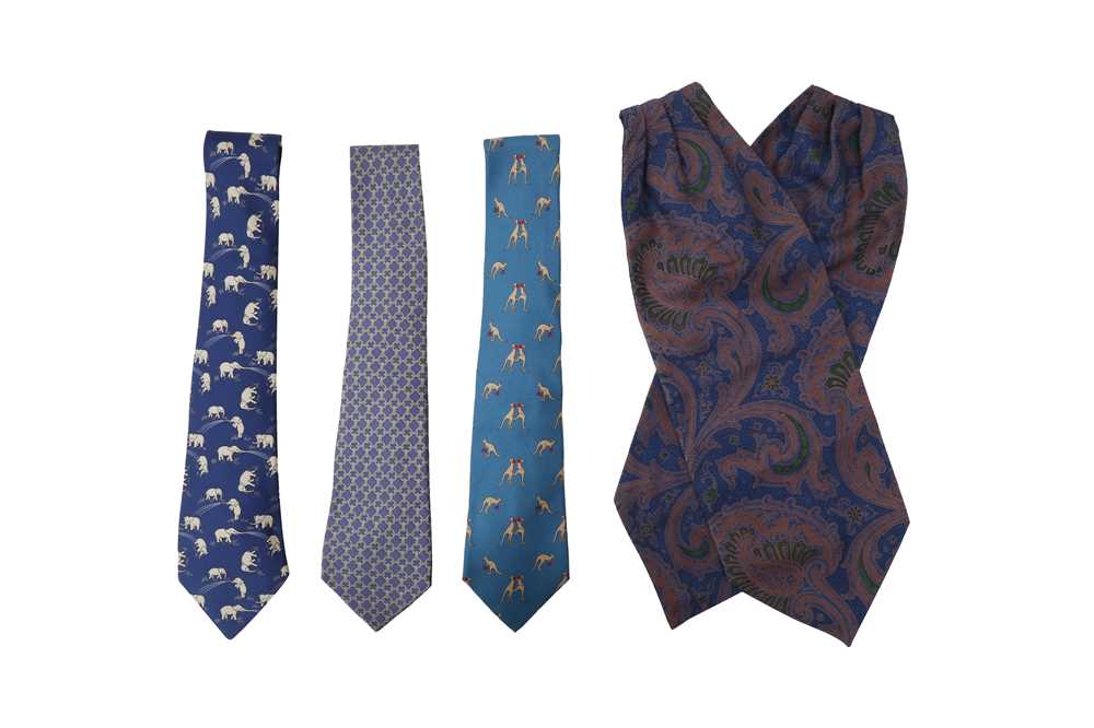 Lot 207 - Three Hermes Silk Print Ties and Cravat