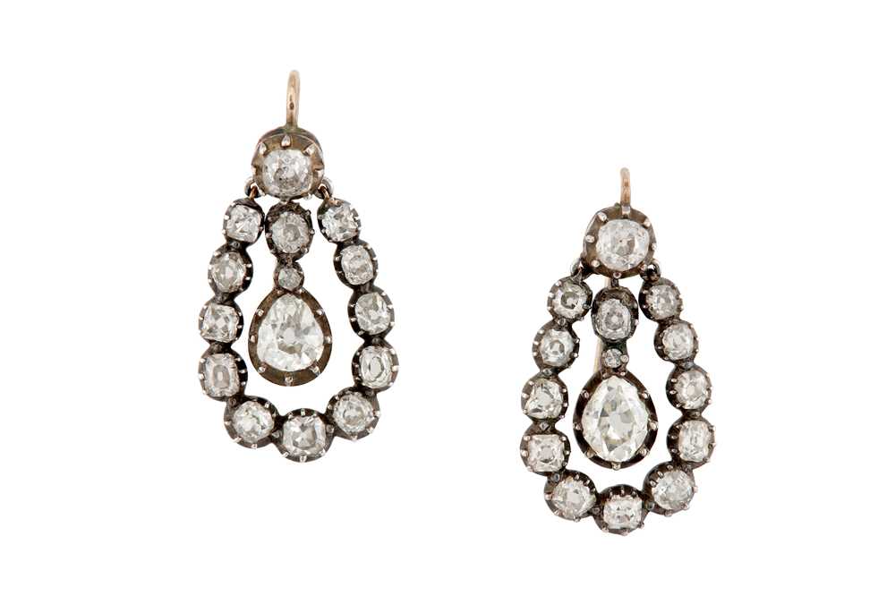 Lot 177 - A pair of mid 19th century diamond earrings
