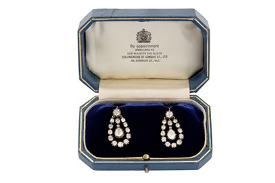 Lot 177 - A pair of mid 19th century diamond earrings