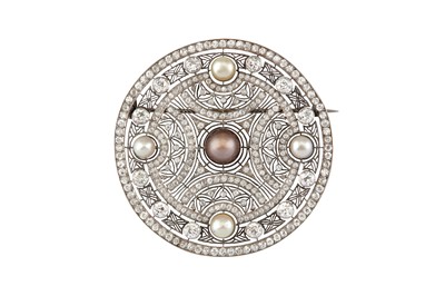 Lot 85 - An Art Deco pearl and diamond brooch, circa 1925