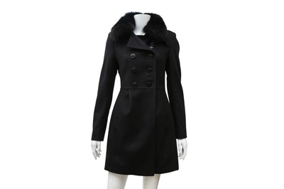 Lot 759 - Burberry Black Wool Fur Trim Short Coat - Size 6