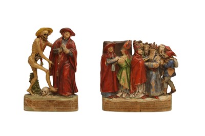 Lot 611 - A PAIR OF BAVARIAN POLYCHROME TERRACOTTA RELIGIOUS FIGURAL GROUPS, 18TH CENTURY