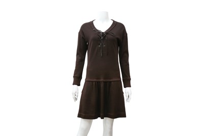Lot 434 - Louis Vuitton Brown Cashmere Lace Front Dress - Size S