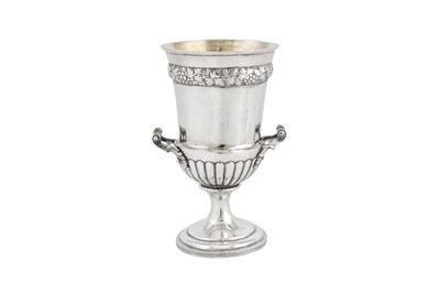 Lot 453 - A George III sterling silver twin handled standing cup, London 1805 by Solomon Hougham