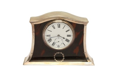 Lot 1 - A CASED GEORGE V STERLING SILVER AND TORTOISESHELL DESK TIMEPIECE OR CLOCK, BIRMINGHAM 1915 BY MAPPIN AND WEBB
