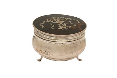 Lot 3 - A GEORGE V STERLING SILVER AND TORTOISESHELL RING OR JEWELLERY BOX, BIRMINGHAM 1912, MAKER’S MARK OBLITERATED