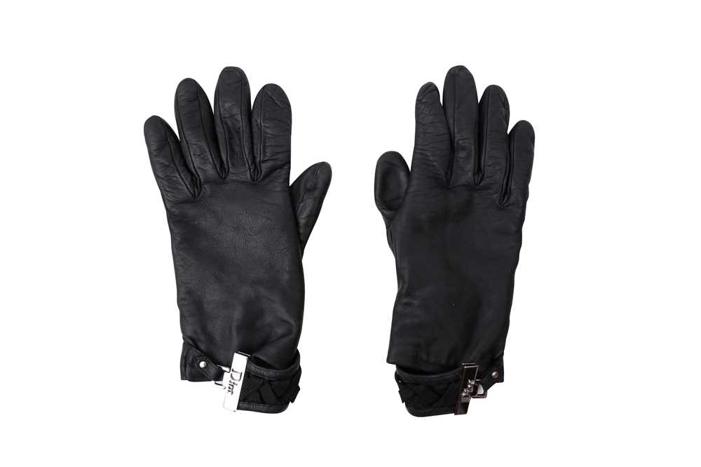 Lot 821 - Christian Dior Black Leather Logo Gloves - Size 7