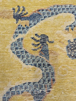 Lot 57 - A RARE CHINESE NINGXIA YELLOW-GROUND 'NINE DRAGON' CARPET