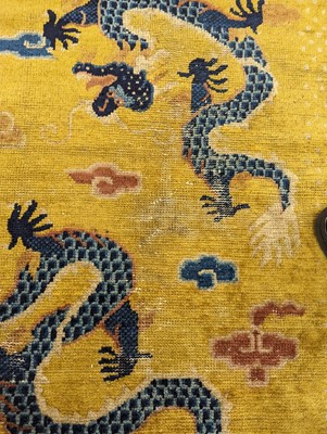 Lot 57 - A RARE CHINESE NINGXIA YELLOW-GROUND 'NINE DRAGON' CARPET