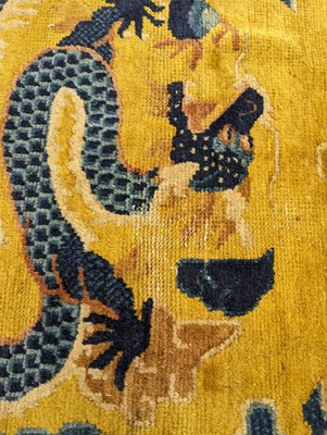 Lot 57 - A RARE CHINESE NINGXIA YELLOW-GROUND 'NINE DRAGON' CARPET