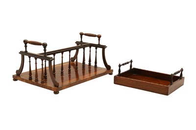 Lot 673 - ROSEWOOD BOOK STAND AND A ROSEWOOD TRAY