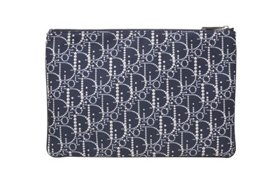 Lot 336 - Christian Dior Navy Oblique Nylon Flat Pouch
