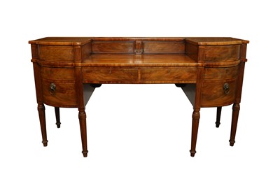 Lot 591 - A GEORGE III MAHOGANY BOW FRONT SIDEBOARD